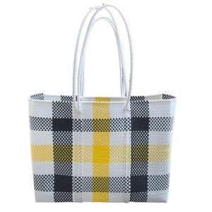 NWOT HANDWOVEN & SUSTAINABLE OVERSIZED TOTE BAG IN YELLOW, BLACK & WHITE MEXICAN